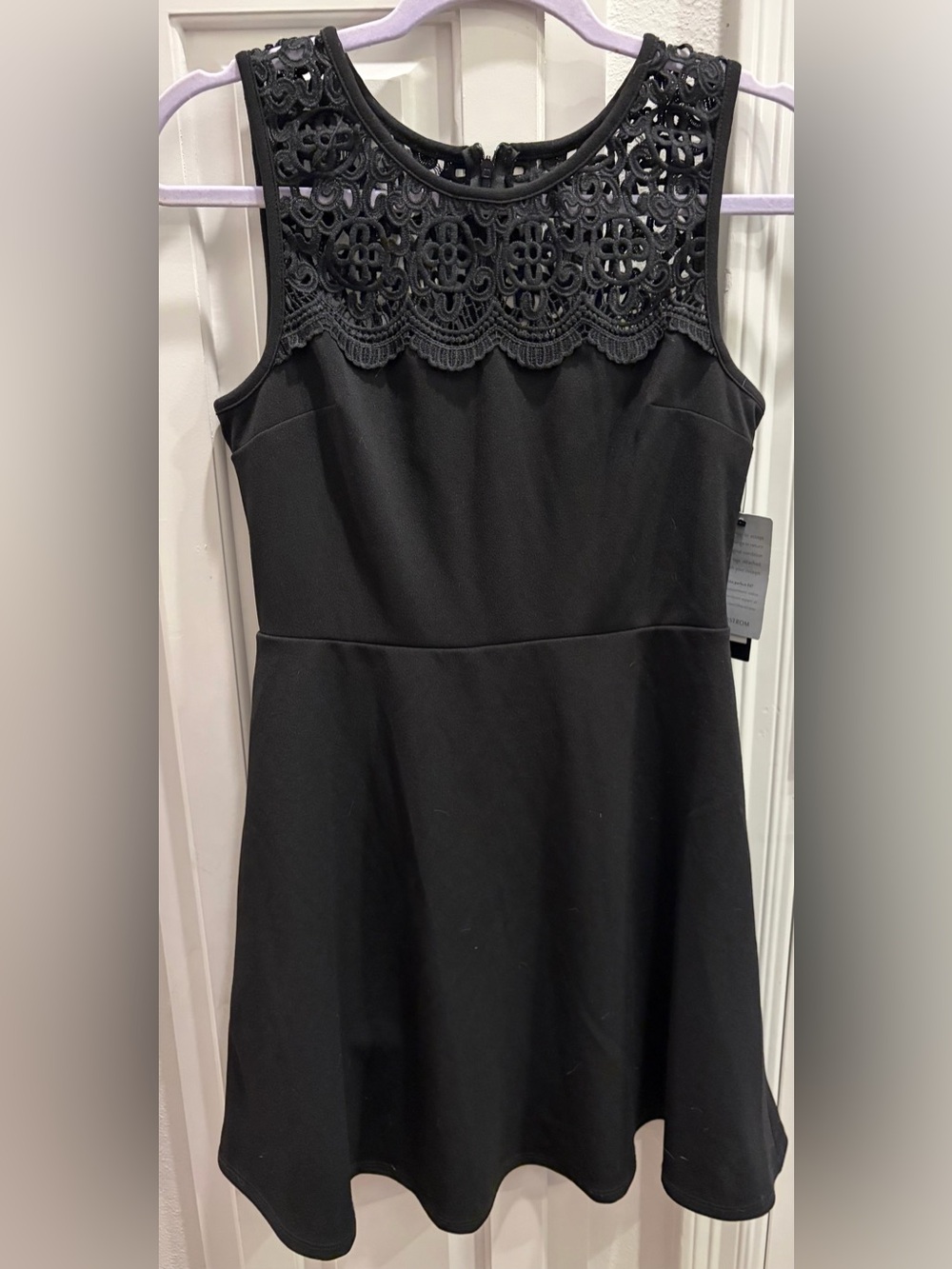 NWT LULU’S Black Lace Yoke Fit-and-Flare Dress with Shorts Built Inside-Size S